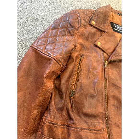 FZ Merchandise Men's Brown Leather Motorcycle Jacket Quilted Shoulders - Picture 11 of 16